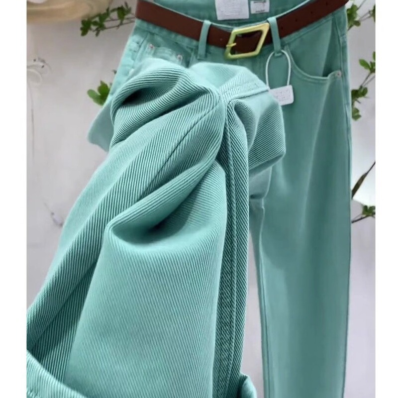 006# Fall plus size women's loose straight jeans high waist slimming mopping pants