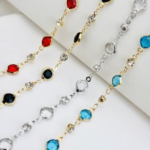 Pure copper color retaining chain 6mm edging glass clip rhinestone zircon chain diy necklace bracelet earrings jewelry accessories