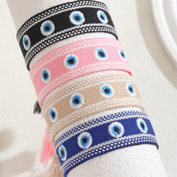 European and American Cross-Border Personalized Devil's Eye Hand-Woven Bracelet Creative Embroidery Blue Eyes Lucky Tassel Bracelet for Women