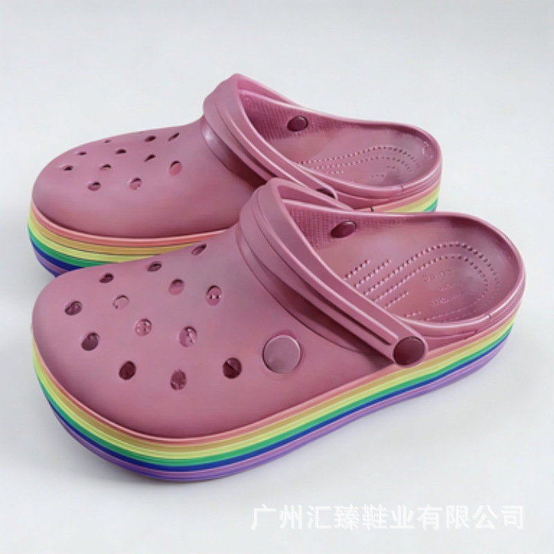 Zapatos de cañón para mujeres con base gruesa Carobán verano nuevo arco iris anti-deslizante con base suave zapatillas de playa transpirables