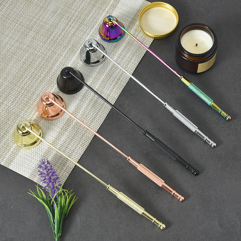 Juego de tres piezas de herramientas manuales para apagar velas aromáticas: tijeras para mechas de velas, cubierta de campana, gancho, encendedor, apagavelas.