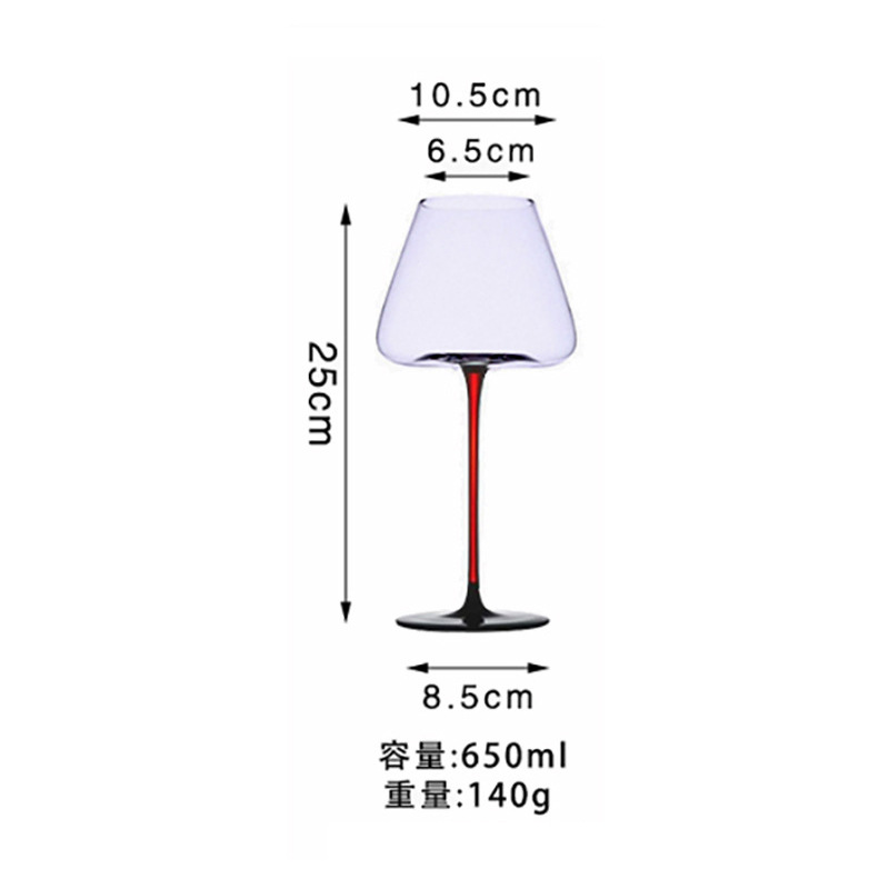 Taza de vino tinto de vientre grande con fondo rojo bastante negro y fondo cóncavo 650ml