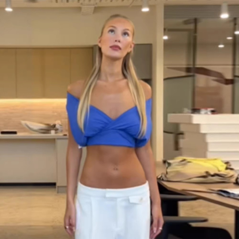 Cross-Border Hot Girl Style Sleeveless One-Shoulder Twist-Knot Backless Strapless Tube Top Short Crop Top for Women Summer Outerwear Cross-Border Hot Girl Style Sleeveless One-Shoulder Twist-Knot Backless Strapless Tube Top Short Crop Top for Women Summer Outerwear
