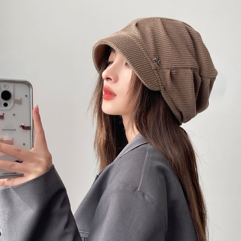春秋薄款韩版帽子女款大头围显脸小包头帽休闲百搭堆堆帽保暖冷帽|undefined