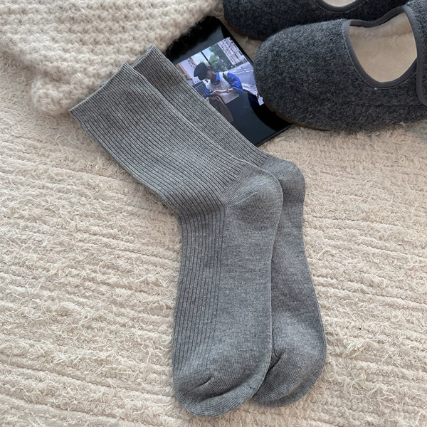 Gray and blue combination-cotton socks combination with thin ribs and light gray Meiling