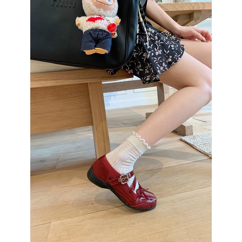 葡萄妈studio月光少女透气网面拼接交叉带内增高方头蝴蝶结单鞋女|undefined