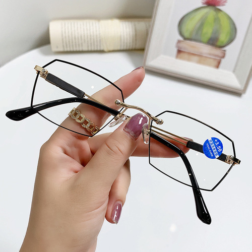 New Frameless Pointed Paint Fashion Anti-blue light Reading Glasses for Men, Trendy Style, Middle-aged and Elderly, High-definition Reading Glasses