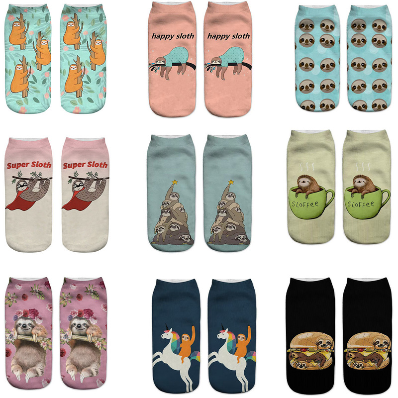 Sloth 3D Printed Socks for Men and Women, Tree Person Series, Digital Heat Transfer Trendy Short Socks, Sweat-Absorbent, Non-Slip, Thin Low-Cut Style