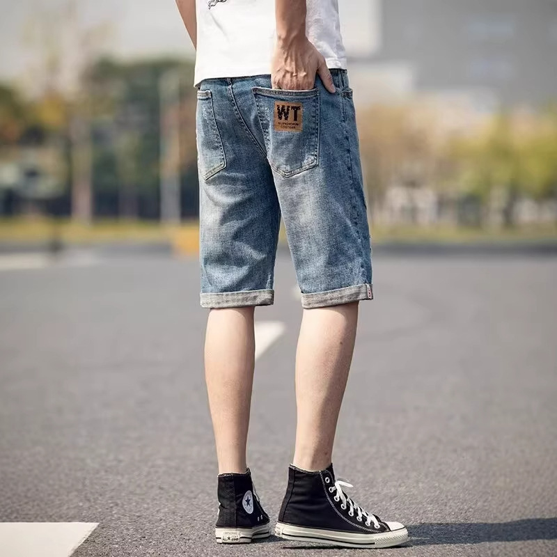 Cross-Border Men's Denim Shorts, Summer Thin Loose Korean Style Trendy Ripped Casual Brand Five-Point Shorts