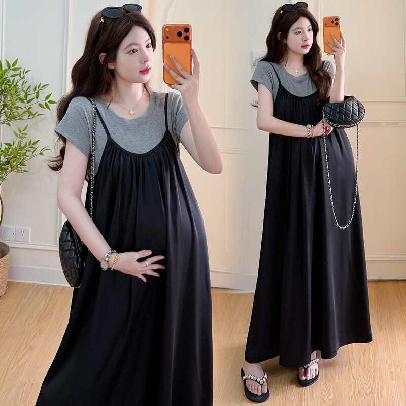 Pregnant Women's "Simplifying Style" High-End Casual Tank Top Dress Two-Piece Set Summer Maternity Dress Korean Style Set