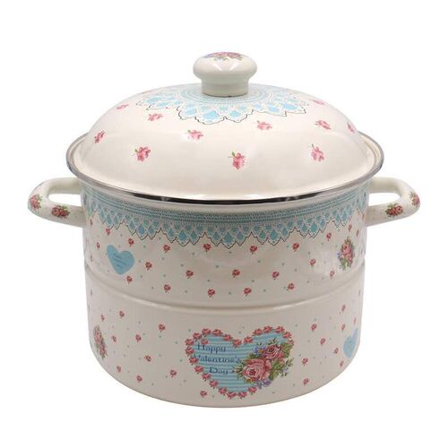 Manufacturer sells thickened enamel steamer, enamel flat bottom soup pot, dual-purpose steam pot, gas stove, induction cooker available