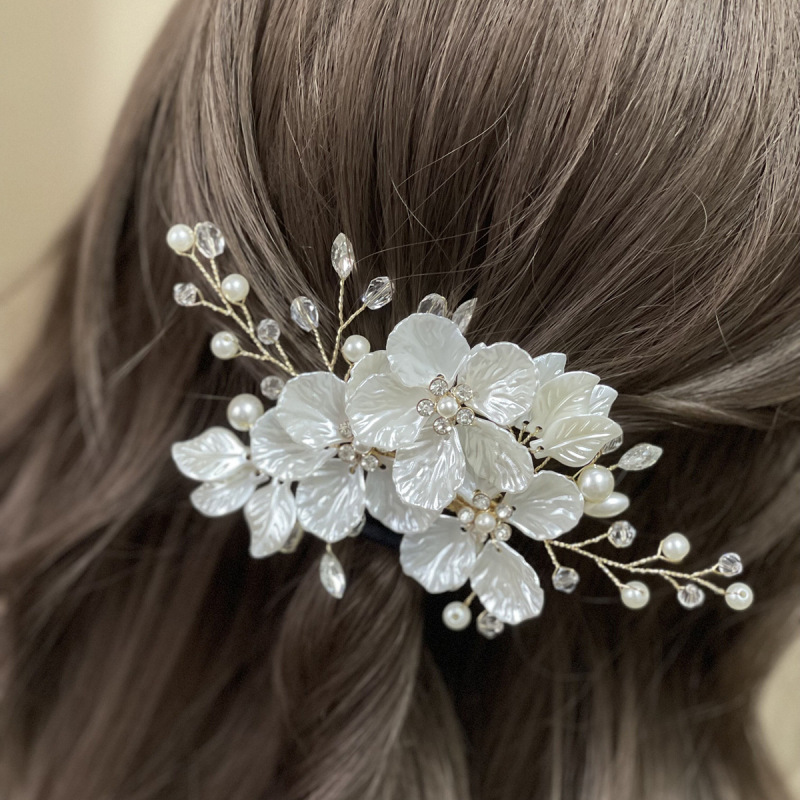 花嫁の結婚式の頭飾りホワイトシェルパターンパールフラワーヘアピン AliExpress クロスボーダーホット販売爆発ヘアアクセサリー|undefined
