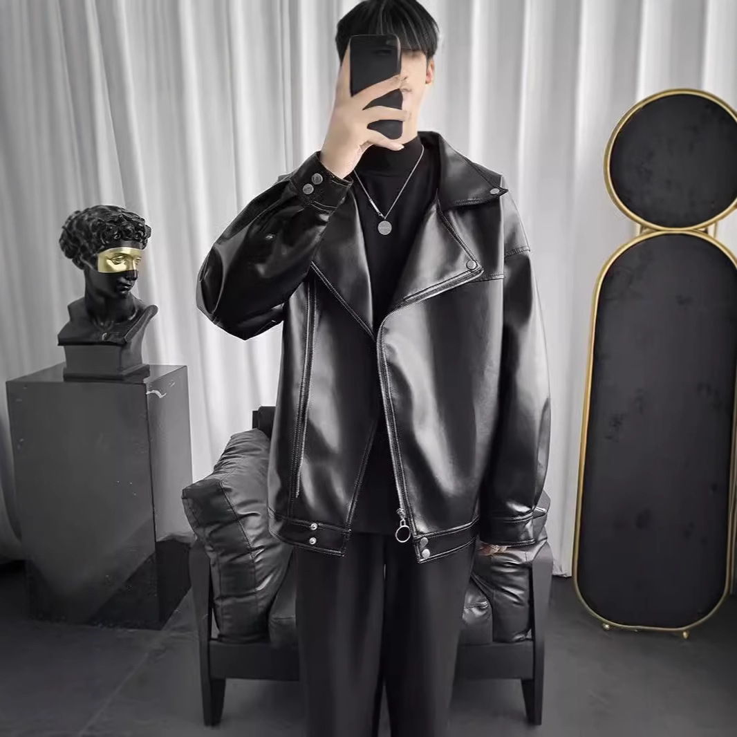 男士皮衣春秋季韩版帅气宽松休闲皮夹克外套男装青年机车服潮男装