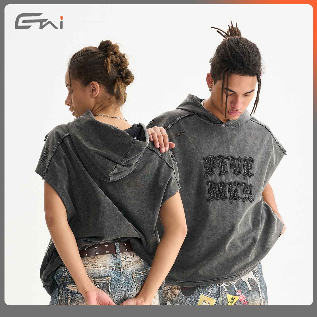 ETAI Hombre| Camiseta estadounidense retro de alta calidad con sombrero sin mangas chaleco de moda masculino Boxy fit empalme desgastado