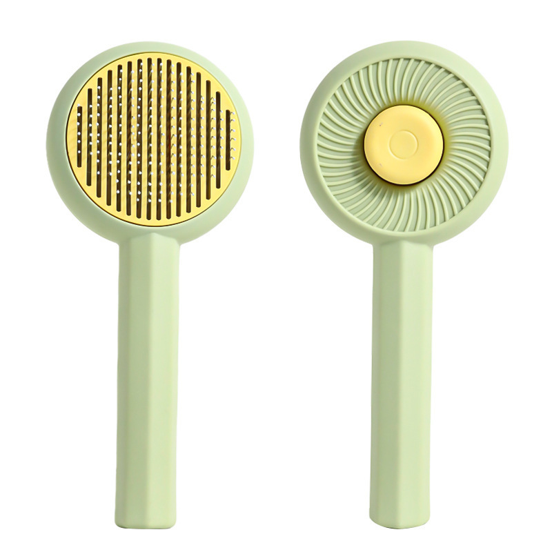 Hawo peine de autolimpieza para mascotas al por mayor peine de masaje universal para gatos y perros redondo mango suave cepillo de aguja de acero autolimpiante peine de depilación