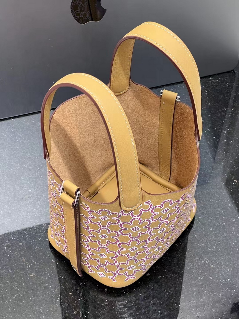 2024 Neue echte Lederkopfschicht Rindsleder Mini-Gemüsekorb Siebdruck Blumeneimer Kordelzug Offene Damentasche_voghion.com