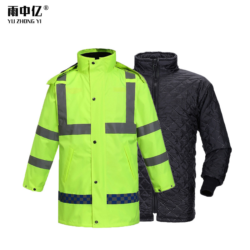 Custom Outdoor Thickened Cotton-padded Clothes Split Raincoat Reflective Adult Traffic Duty Winter Sanitation Labor Protection suit Raincoat