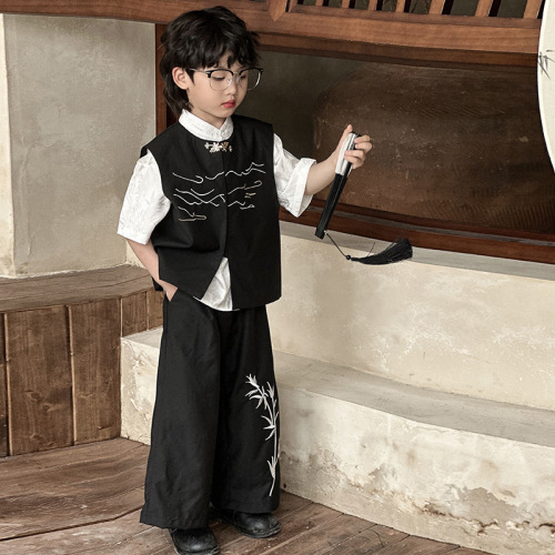 Summer Hanfu Set for Boys - Traditional Chinese Style, with a Retro and Stylish Jacket for Performances