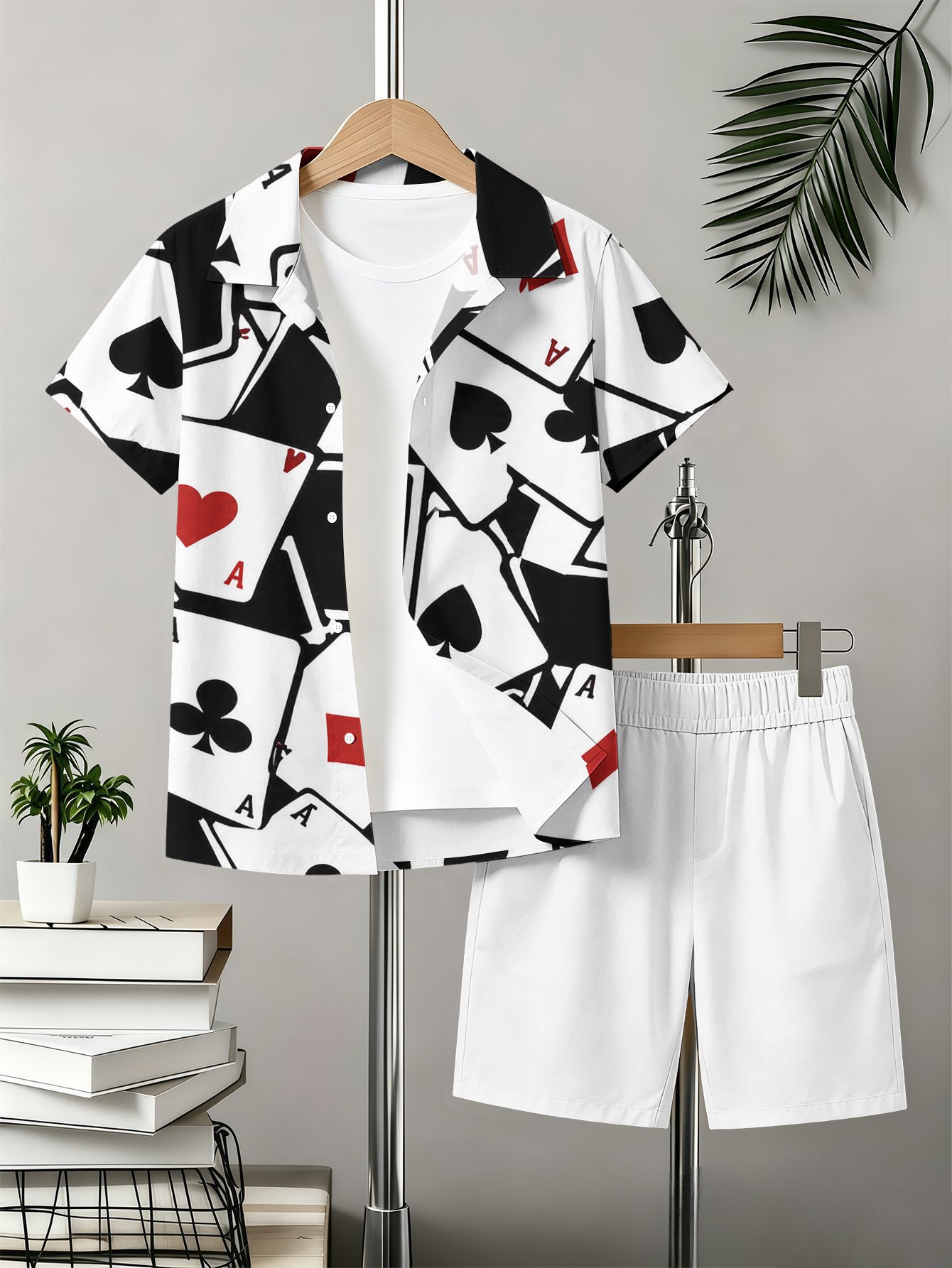 Boys Retro 3d Print Collared Shirt And Shorts Summer Set_voghion.com