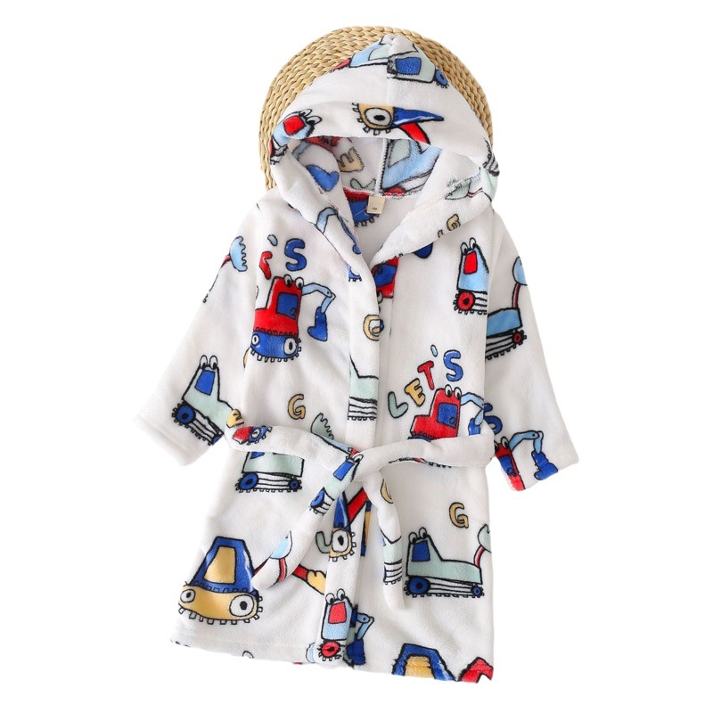 Children's new bathrobe autumn and winter flannel pajamas home clothing boys and girls nightgown parent-child double-sided velvet children's clothing A