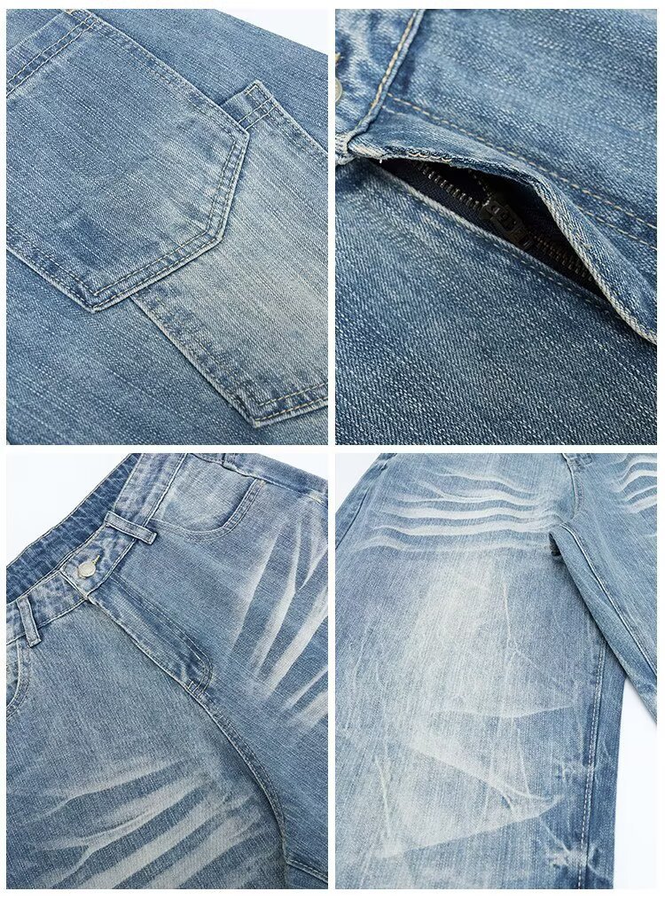 Wide Leg Denim Jeans With Lightning Bolt Pattern For Men And Women_voghion.com