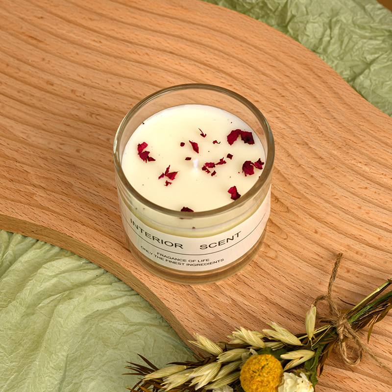 Europa y los Estados Unidos vasos de vidrio flores secas blancas cera de cera de soja atmósfera vela aromática mano regalos al por mayor en stock