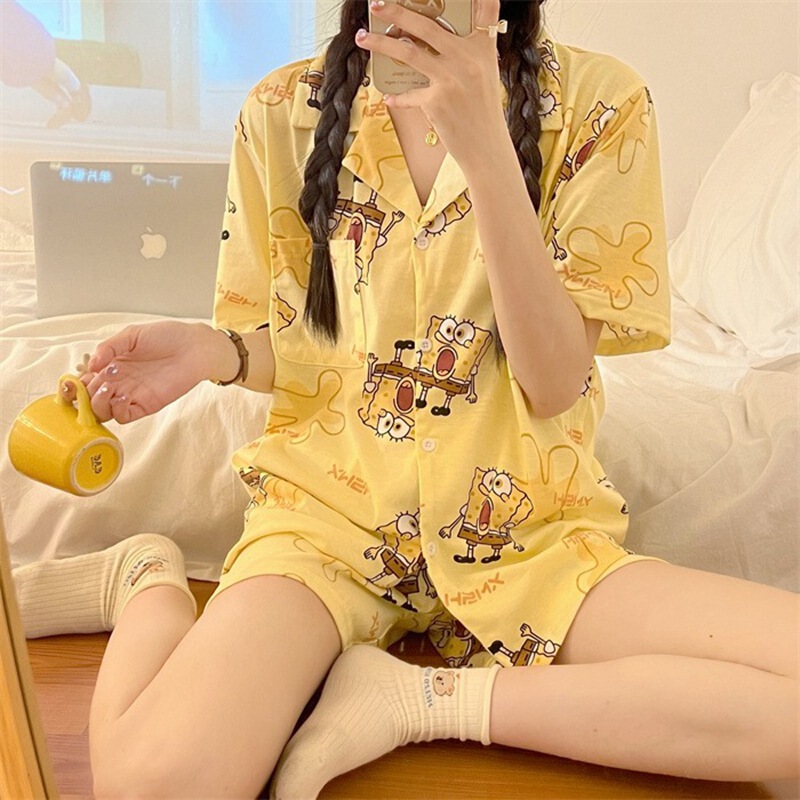 Southeast Asia Summer cartoon short-sleeved pajamas women's sponge baby same girl sweet homewear Southeast Asia Summer cartoon short-sleeved pajamas women's sponge baby same girl sweet homewear