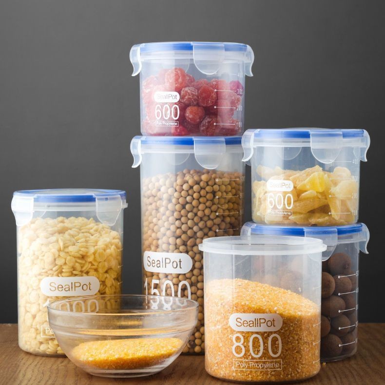 Transparent Plastic Food Storage Storage Jar to Store Grains Kitchen Snacks Refrigerator Coarse Grain Storage Box Round