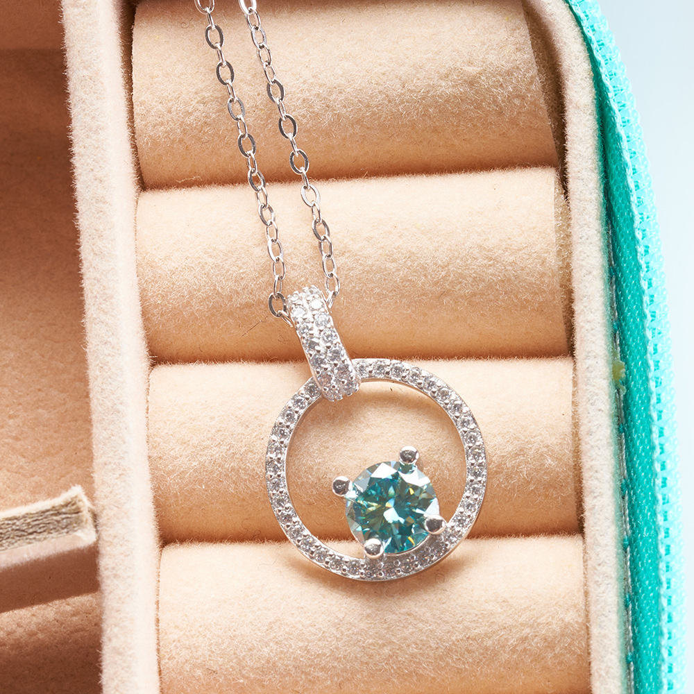 Colgante de plata esterlina s925 1 quilate collar de moissanita azul verde rosa amarillo collar de nicho de alta calidad
