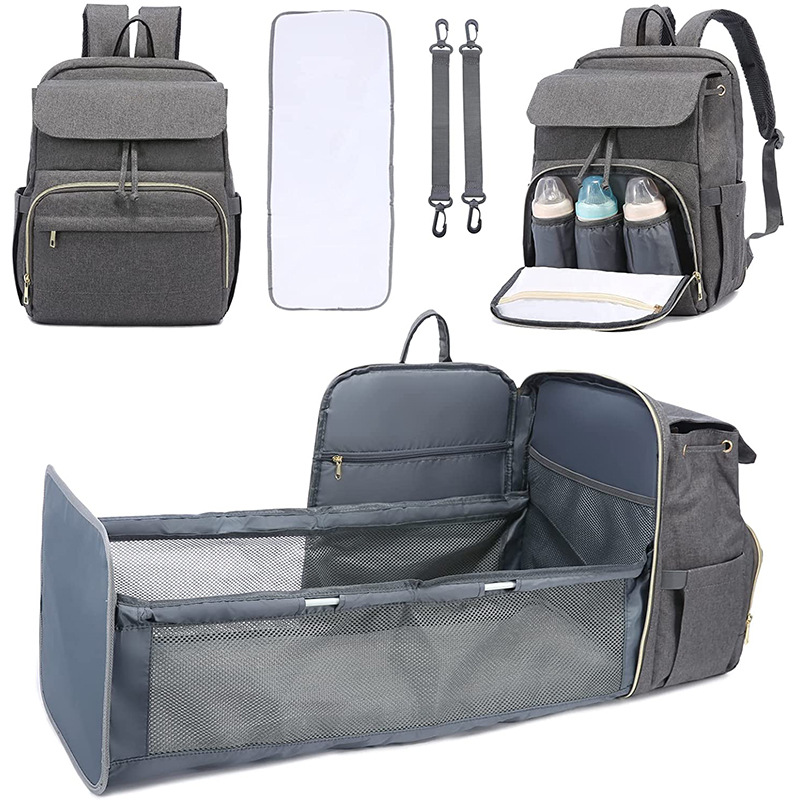 Popular mummy bag Folding Crib backpack mother and baby bag mother bag trolley hanging bag diaper bag