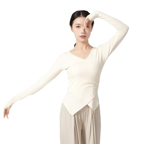 Ladies' Practice Uniform for Spring and Autumn, Modern Dance with Irregular Hem, Long-Sleeved Top, Classical Chinese Dance, Body Dance Costume
