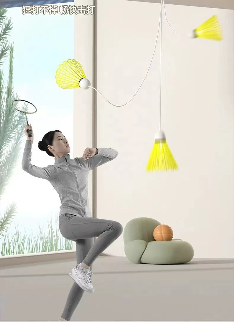 Badminton single trainer automatic rebound line One person self-kill indoor children practice suction cup spiral glow