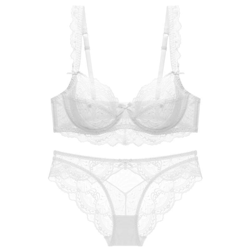Sexy Ultra-Thin Transparent Bra, Large Size, Side Breast Gathering Bra, No Padding, See-Through, Minimizes Large Bust, White