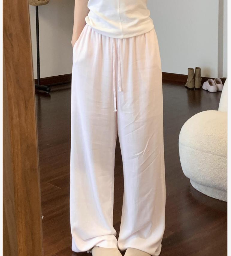 Quần culottes nữ ống rộng chất liệu linen phong cách lão tiền — xanh lam, màu hồng, màu trắng chi tiết 1