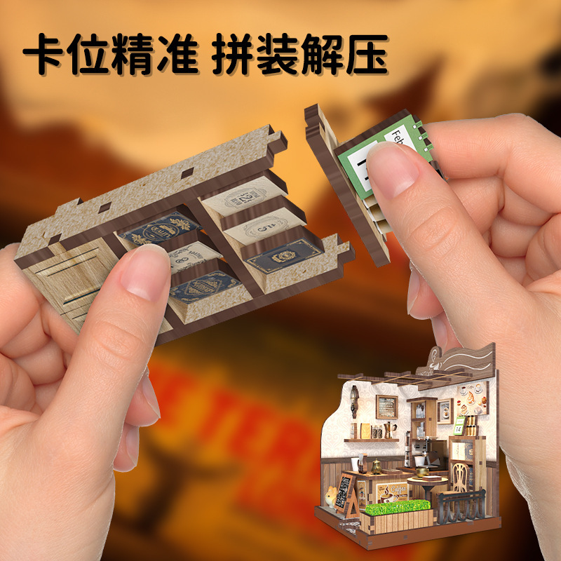 クロスボーダー新しい DIY キャビンカントリーコーヒーショップ 3D 立体木製組み立てブックエンドオリジナル手作り diy ブックエンド|undefined