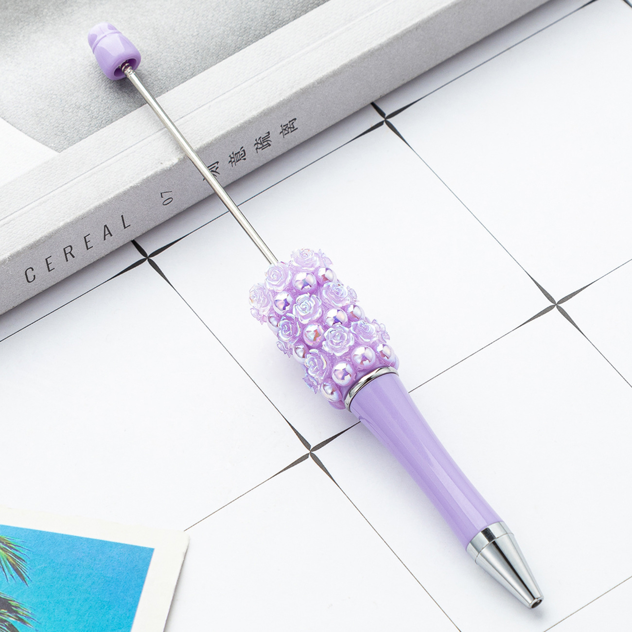 Nueva rosa diy bolígrafo de cuentas de flor creativo pegado a mano bolígrafo de cuentas multicolor bolígrafo de regalo publicitario