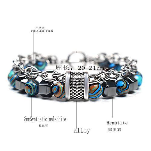 European and American men's malachite bracelet metal beads hip hop new fashion bracelet bracelet wholesale