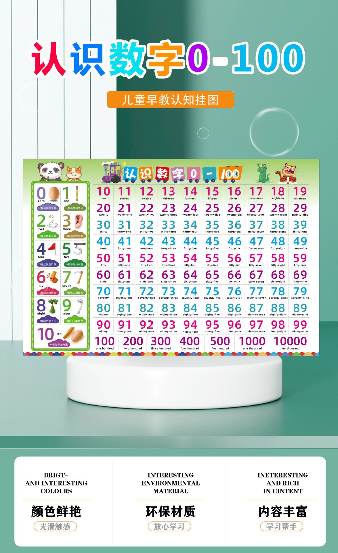 儿童学认0 1到100数字挂图墙贴幼儿园宝宝认识识数百数表学习神器-阿里巴巴