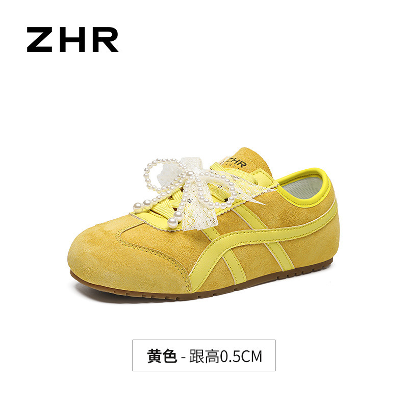 ZHR透气芭蕾德训鞋女夏季穿搭薄款2025网纱珍珠鞋带休闲小白鞋|undefined