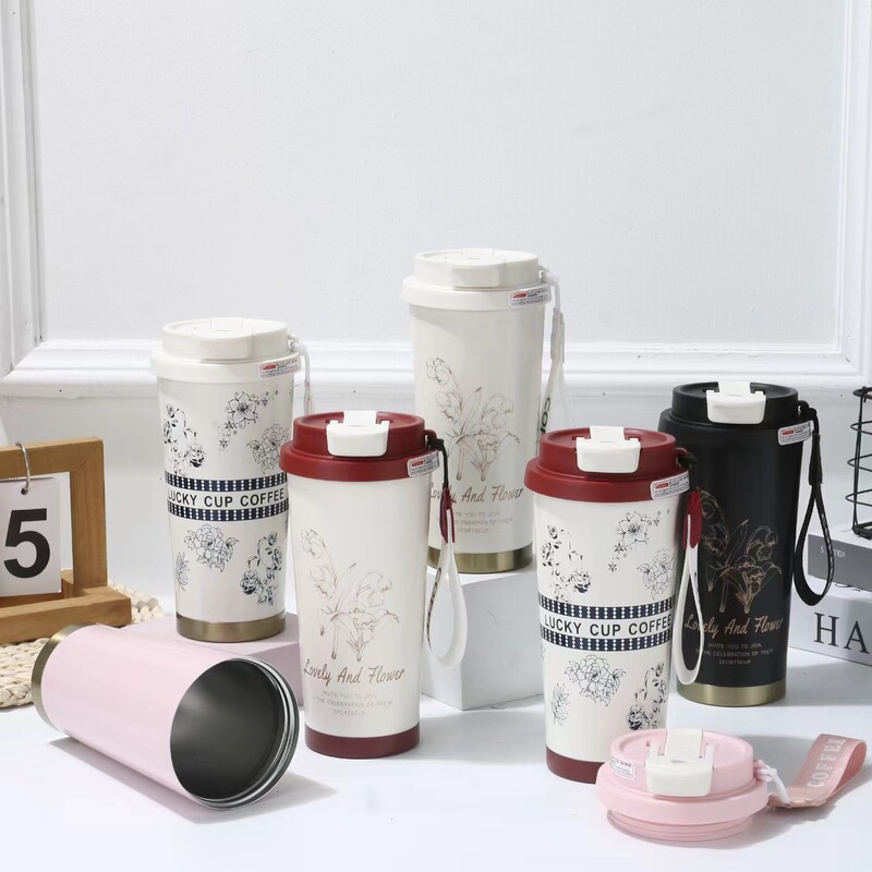 Lily of the Valley 316 Stainless Steel Thermos Cup with Straw and Carrying Strap, Gift Double-Use High-Value Coffee Cup with Custom Logo Lily of the Valley 316 Stainless Steel Thermos Cup with Straw and Carrying Strap, Gift Double-Use High-Value Coffee Cup with Custom Logo