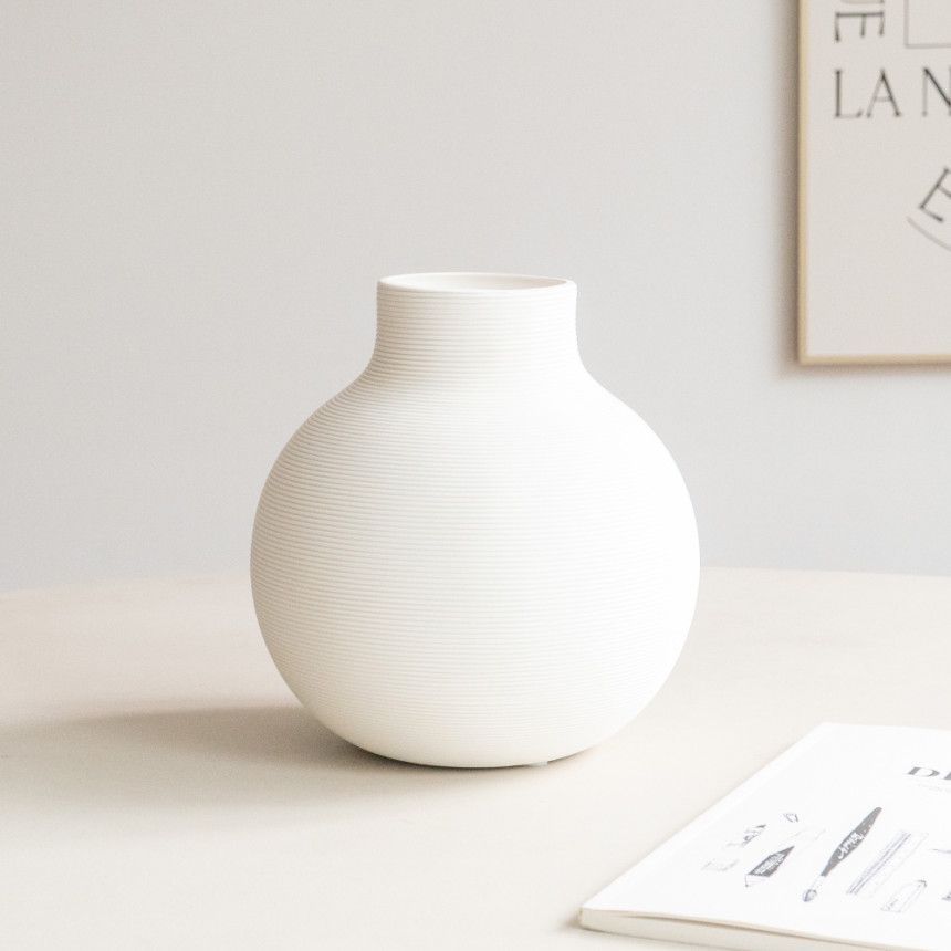 Florero de cerámica a rayas blancas, decoración, arreglo floral seco para sala de estar, decoración de mesa de entrada para el hogar creativo