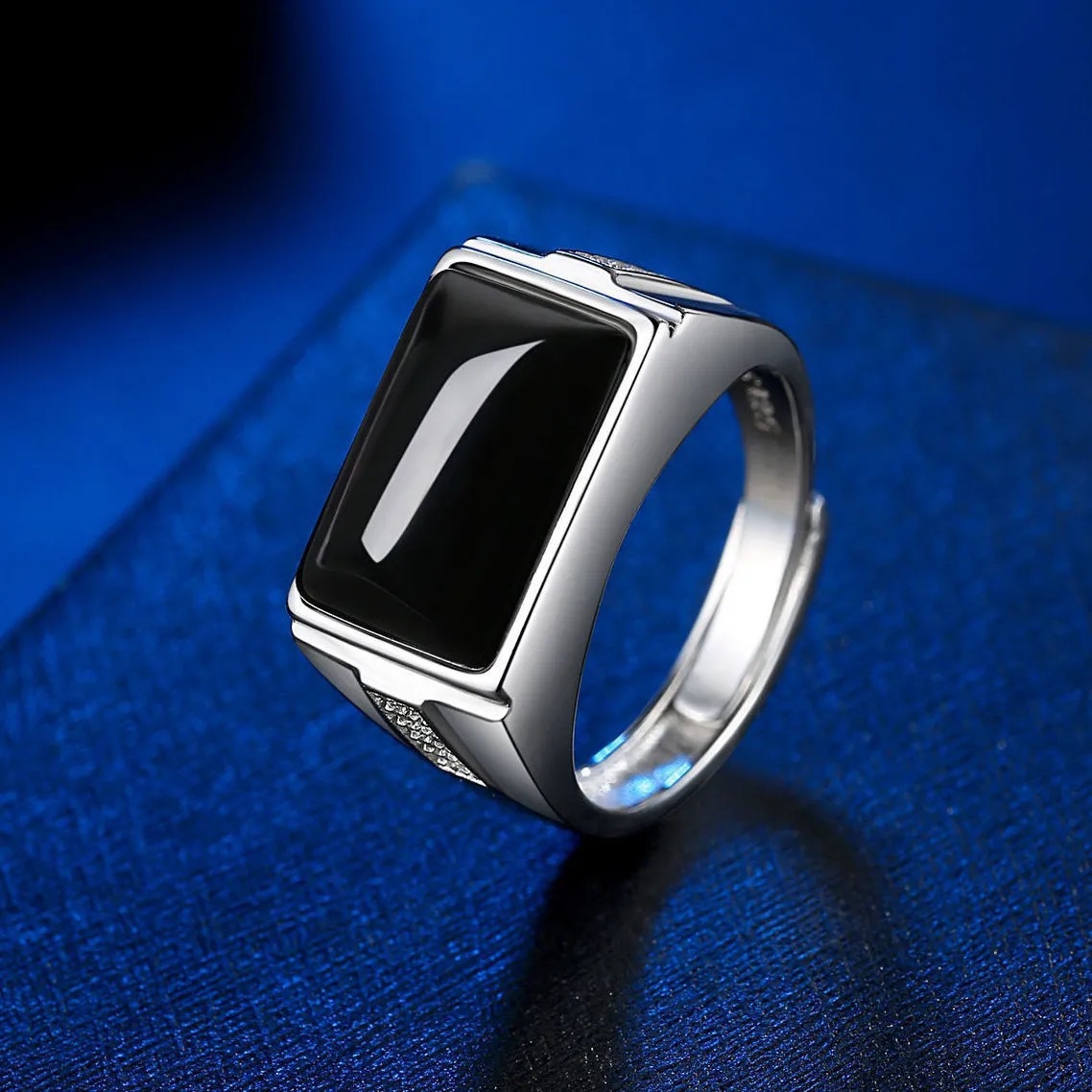 square agate ruby retro adjustable ring with stone jade