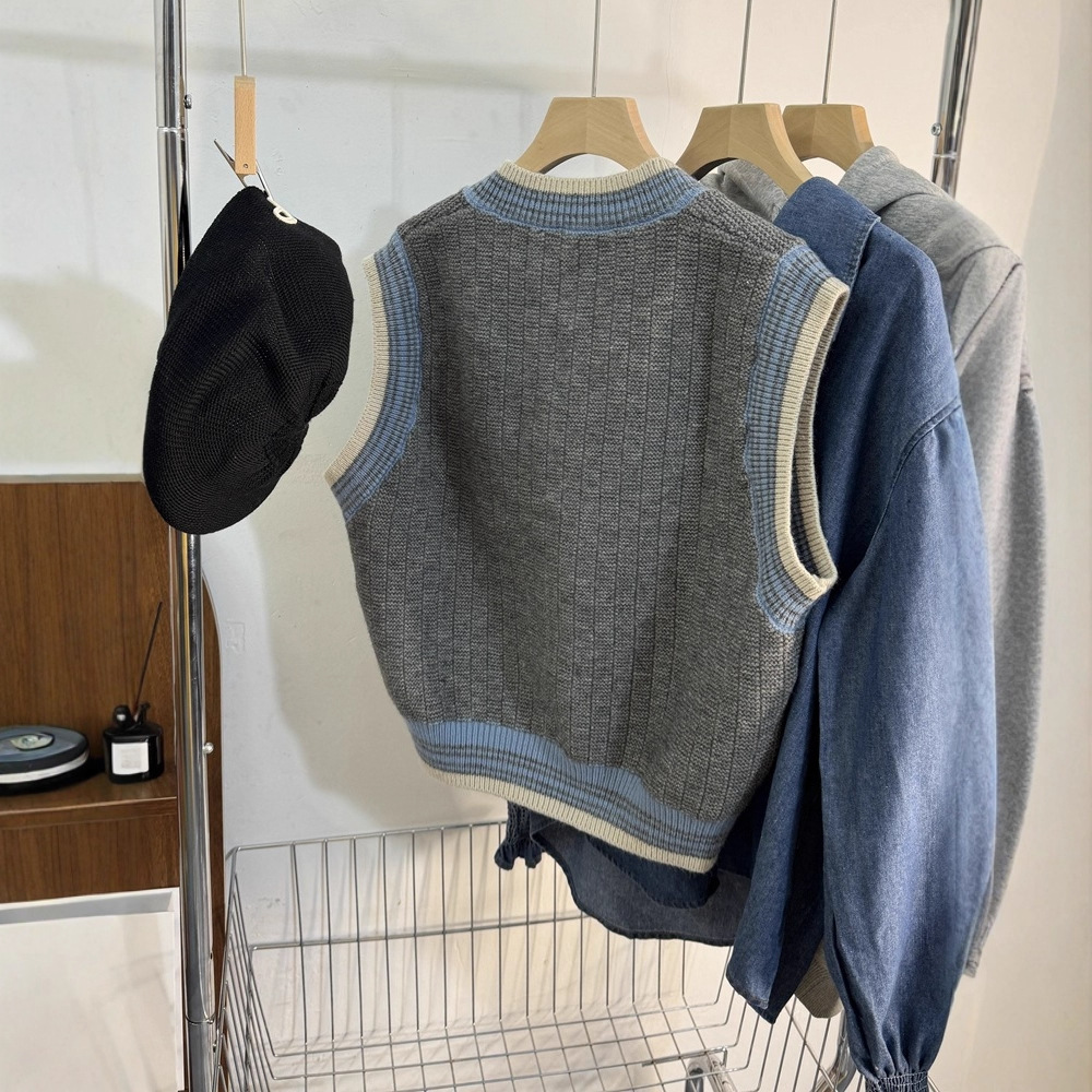 estilo universitario coreano de otoño y invierno ropa de mujer retro alto nivel de color de punto cardigán chaleco de diseño de estilo caballo clip de moda mujer