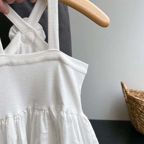 2024 summer new style girls suspender dress French children's clothing children's sleeveless white princess skirt