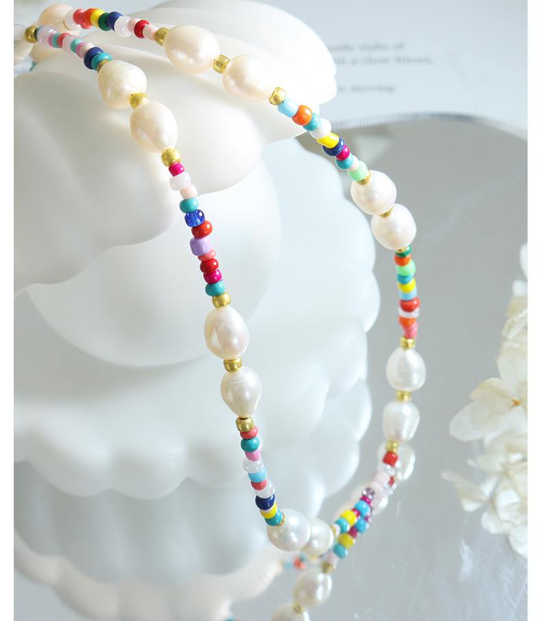 Punk Geometric Beaded Titanium Steel Necklace Pearl Stainless Steel Necklaces