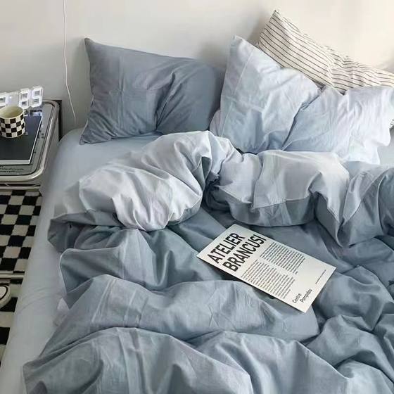 Ins Thickened Twill Scrub Quilt Cover Bed Sheet Three-Piece Set Four-Piece Set Student Quilt Cover Skin-Friendly Cotton Bed