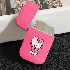 Pink Hello Kitty cartoon girl pink flame metal inflatable windproof lighter ultra-thin cross-border