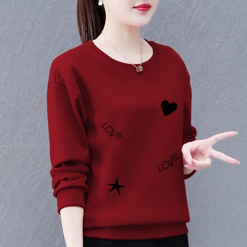 Estilo coreano suéter de las mujeres ropa de mujer 2023 nueva suelta impresa mamá desgaste adelgazamiento cuello redondo manga larga superior para las mujeres image 5
