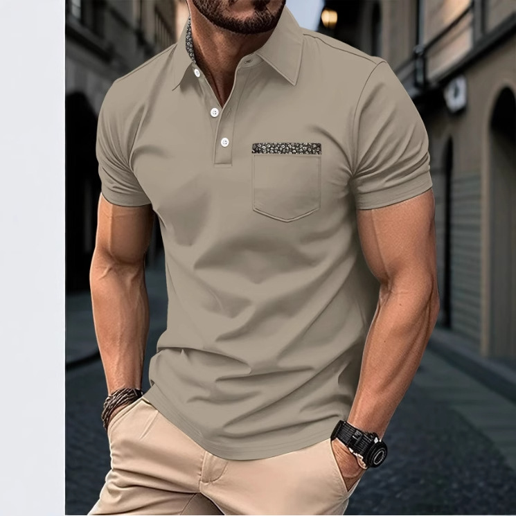 2025 summer Europe and the United States cross-border foreign trade new men's short sleeve lapel t-shirt men's color matching short sleeve