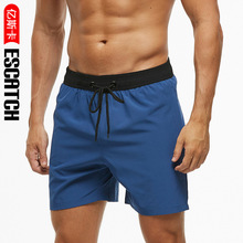 欧美沙滩裤男士2023夏季新款速干宽松海边度假四分裤纯色游泳短裤